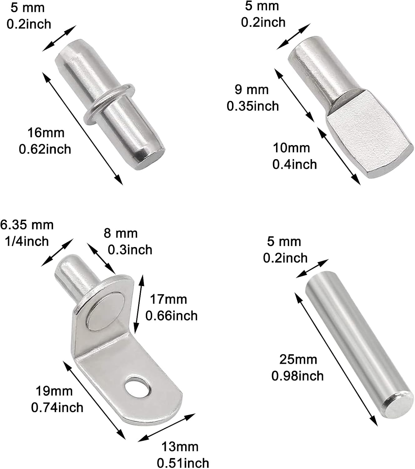 Moonval Shelf Pins Kit, 104-Piece Nickel-Plated Shelf Support Pegs Set for Cabinets & Bookshelves
