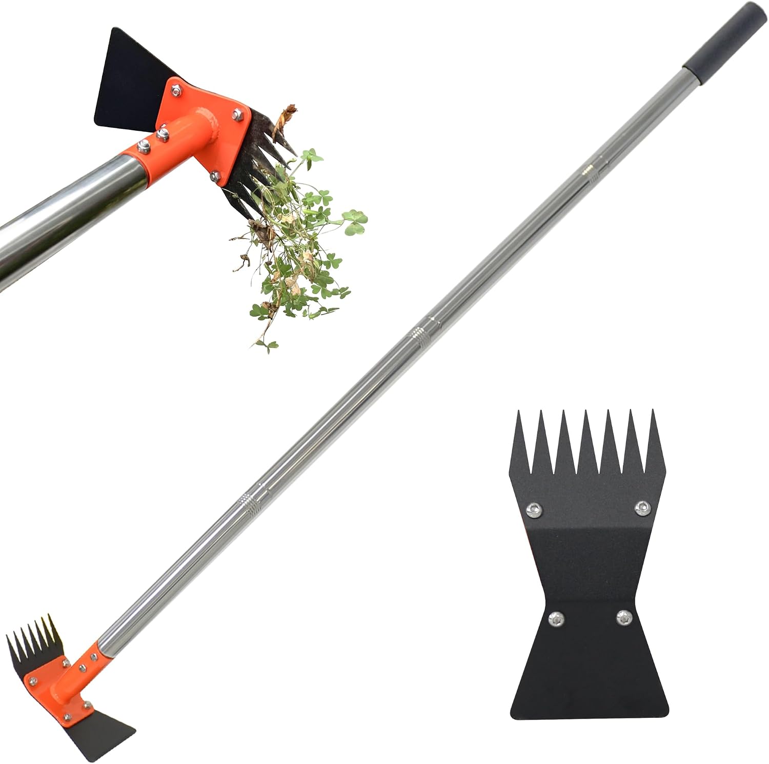 Moonval 2-in-1 Garden Hoe & Weed Puller, 60-Inch Adjustable Steel Weeding Rake