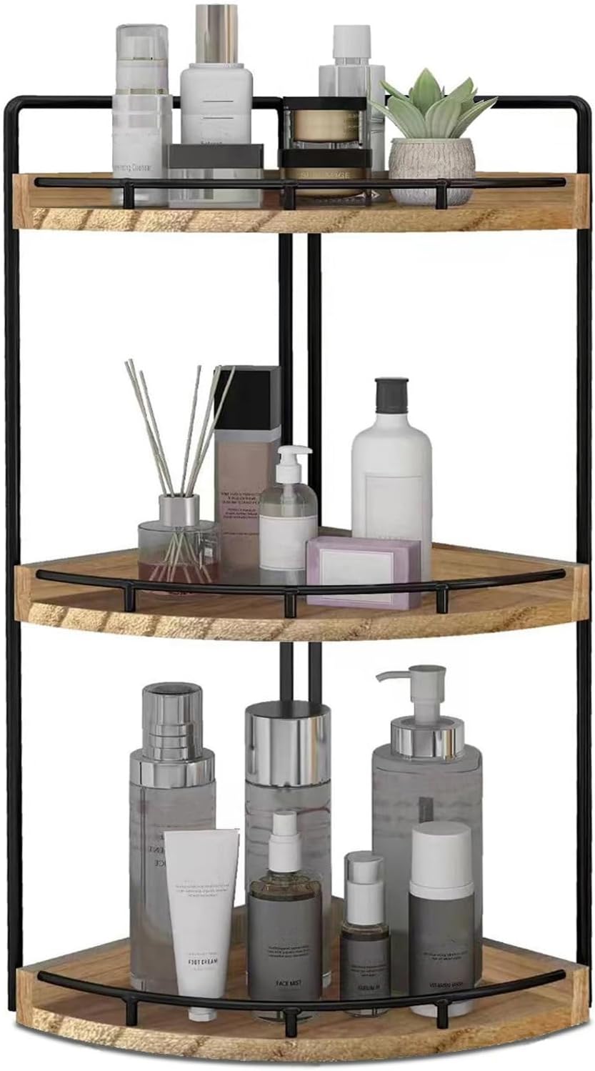 Moonval Corner Countertop Organizer, 3-Tier Wooden Shelf for Bathroom, Kitchen, Vanity & Dresser