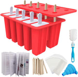 Moonval Silicone Popsicle Molds, 10-Cavity Ice Pop Maker Set with Sticks, Bags & Accessories