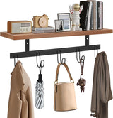 Moonval Wall Mounted Coat Rack, Wooden Entryway Shelf with 5 Heavy-Duty Metal Hooks for Storage