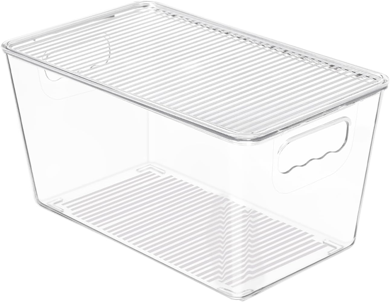 Moonval Clear Storage Bin with Lid, Stackable Plastic Organizer with Handle for Pantry, Fridge & Closet