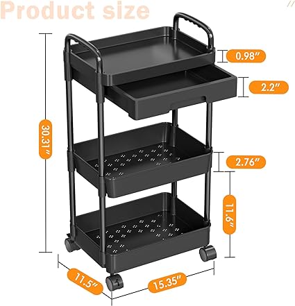 Moonval Multifunction Rolling Storage Cart, Mobile Multi-Tier Organizer for Kitchen, Bathroom & Laundry