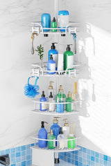 Moonval Corner Shower Caddy, 4-Tier Adjustable Rustproof Tension Pole Organizer with Towel Bar