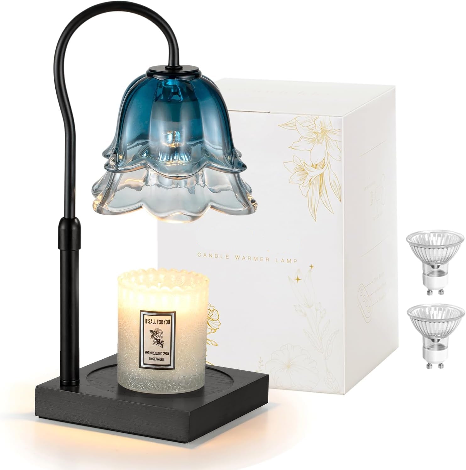 Moonval Candle Warmer Lamp, Height-Adjustable Dimmable Wax Warmer with Timer for Jar Candles, Gold