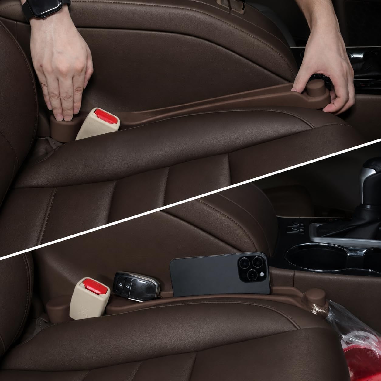 Moonval Car Seat Gap Fillers, 2-Pack 3-in-1 Foam Organizers with Storage Hook for Car Seats