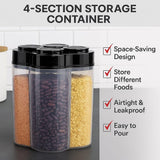 Moonval Storage Container, 4-Section 2500ml Clear Food Organizer with Lid for Snacks & Spices
