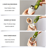 Moonval Bottle Cleaning Brush Set, Long Silicone Scrubber & 3-in-1 Lid Detail Brush