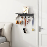 Moonval Wall Shelf with Hooks, 17-Inch Floating Shelf with 5 Metal Hooks for Entryway & Bedroom
