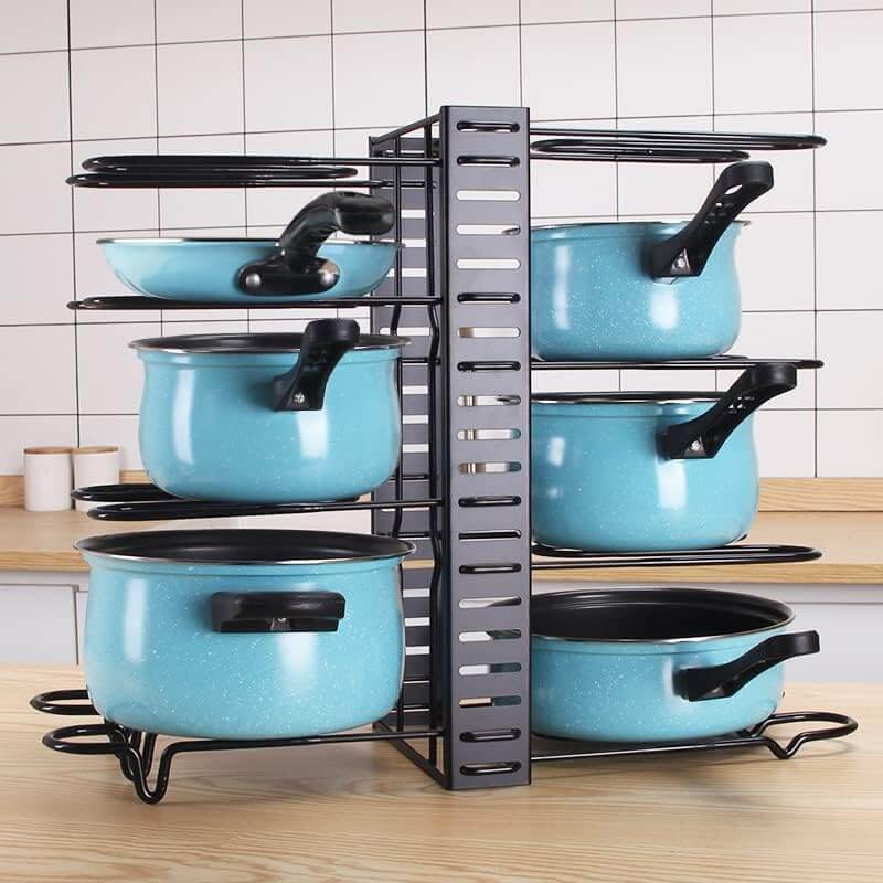 Moonval Adjustable Pot & Pan Organizer Rack, 2-in-1 Kitchen Cookware Storage Stand