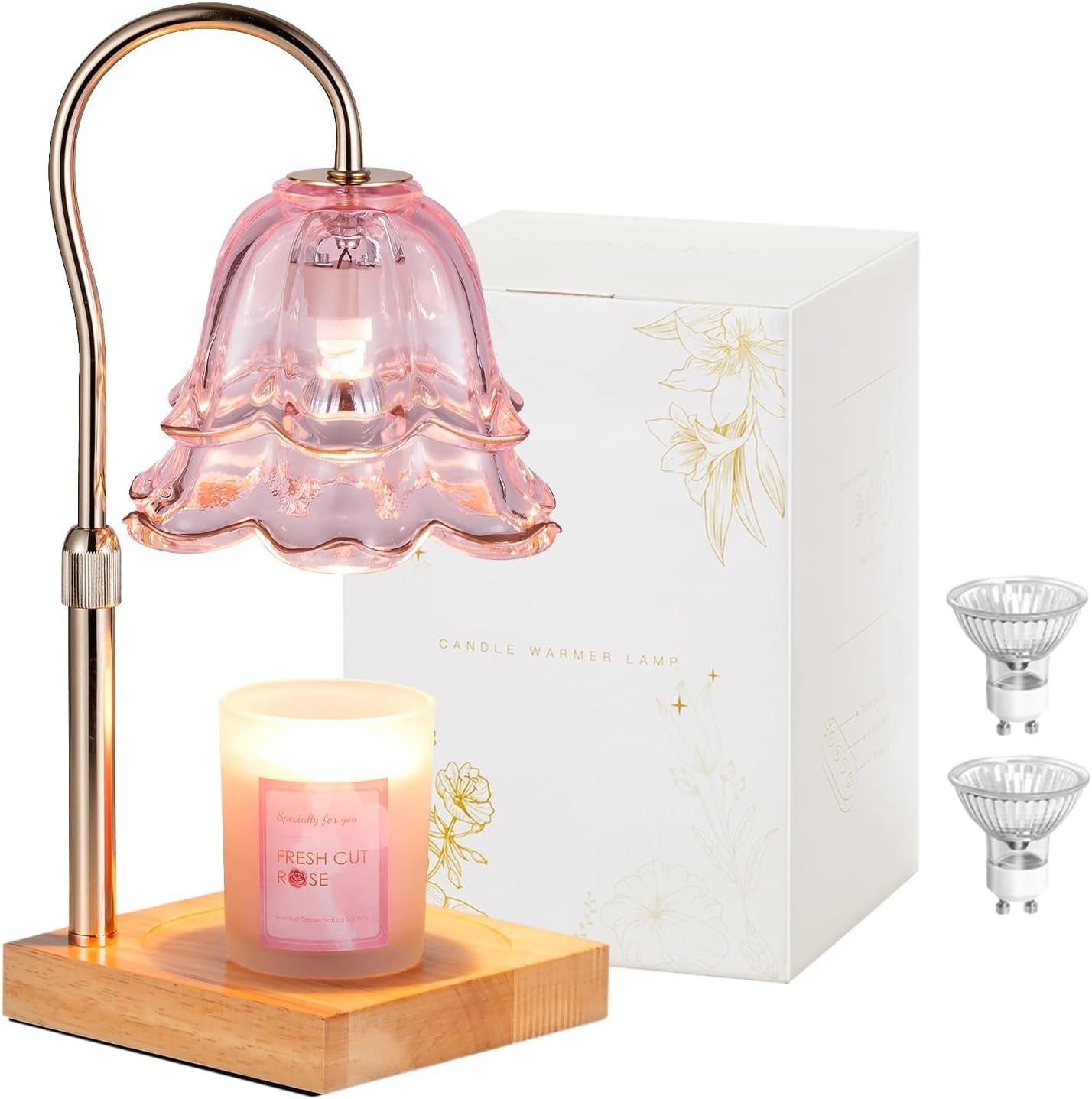 Moonval Candle Warmer Lamp, Height-Adjustable Dimmable Wax Warmer with Timer for Jar Candles, Gold