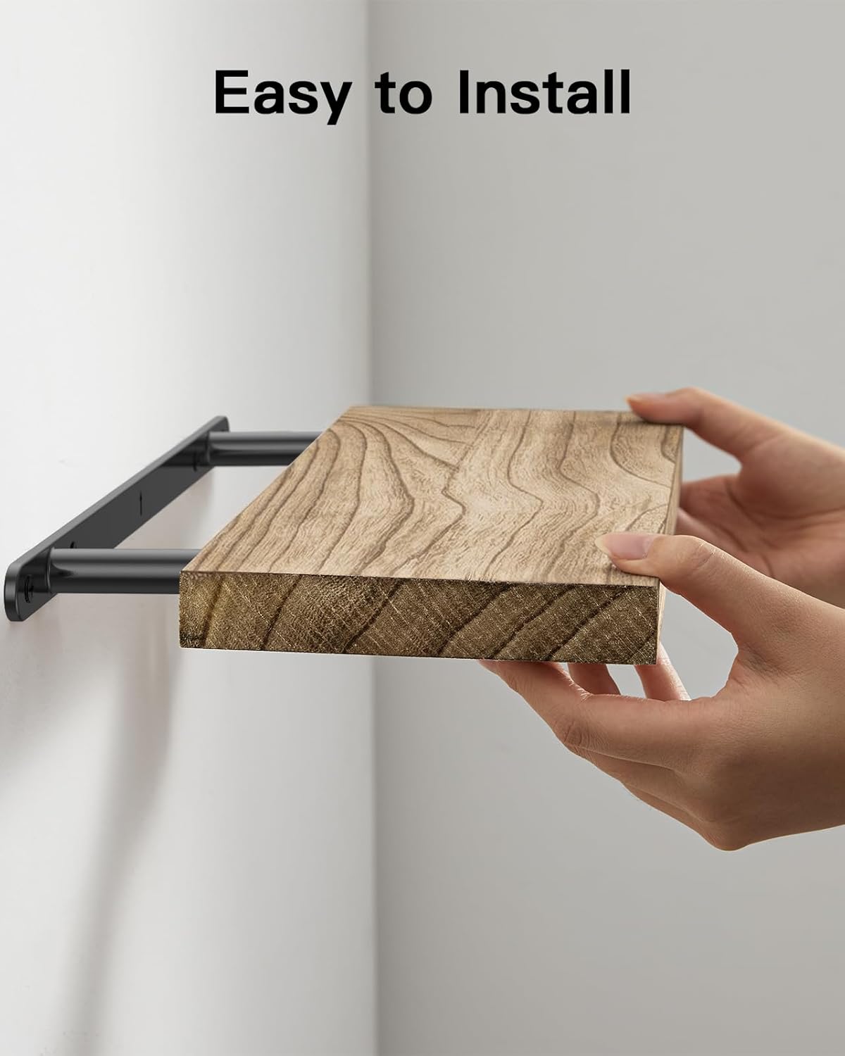 Moonval Floating Wall Shelves, Set of 4 Natural Wood Storage & Display Shelves for Home Decor
