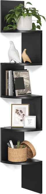 Moonval Corner Wall Shelf, 5-Tier Floating Corner Bookshelf for Home Storage & Display, Rustic Brown
