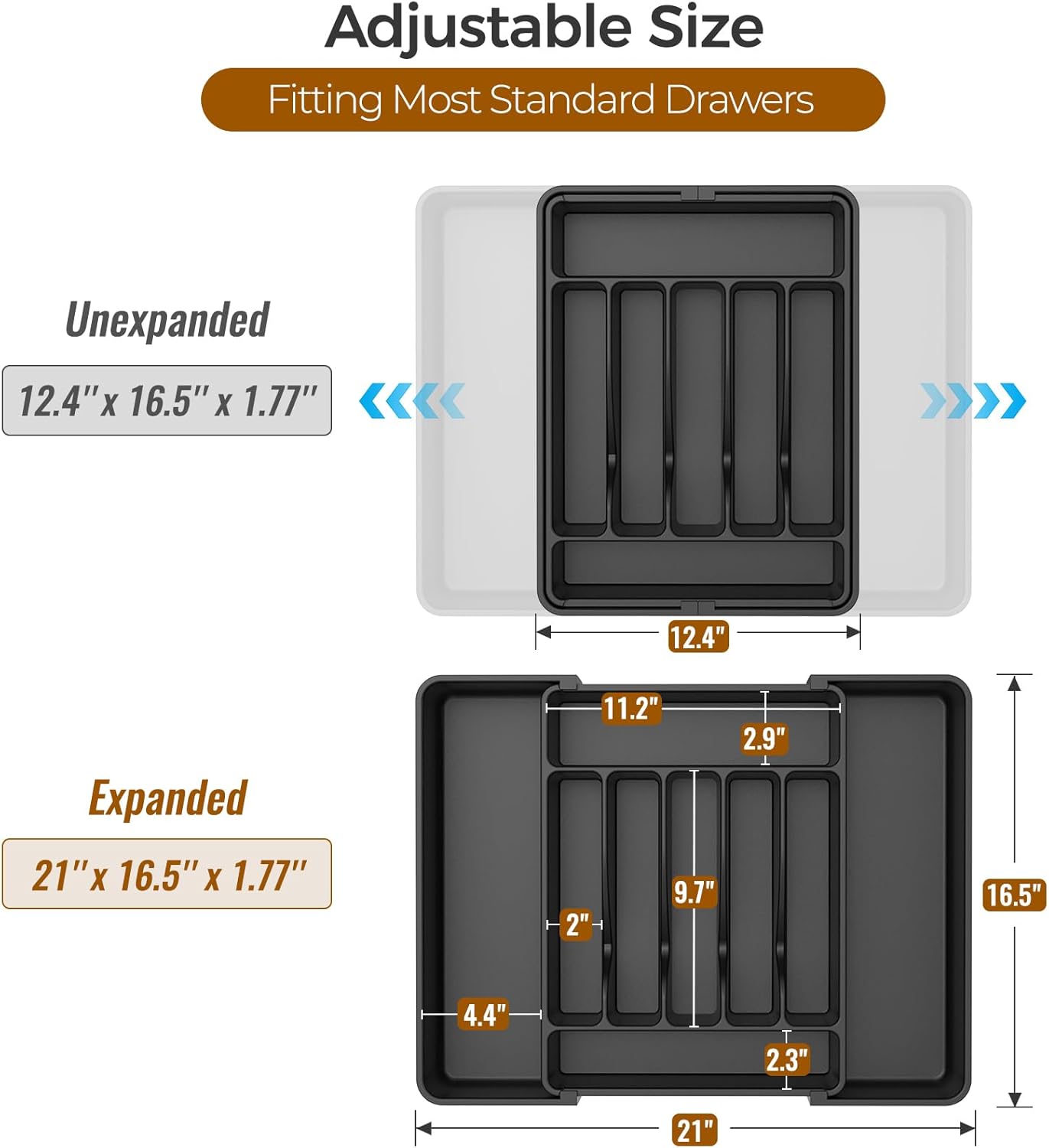 Moonval Expandable Silverware Organizer, Adjustable BPA-Free Cutlery & Utensil Drawer Organizer