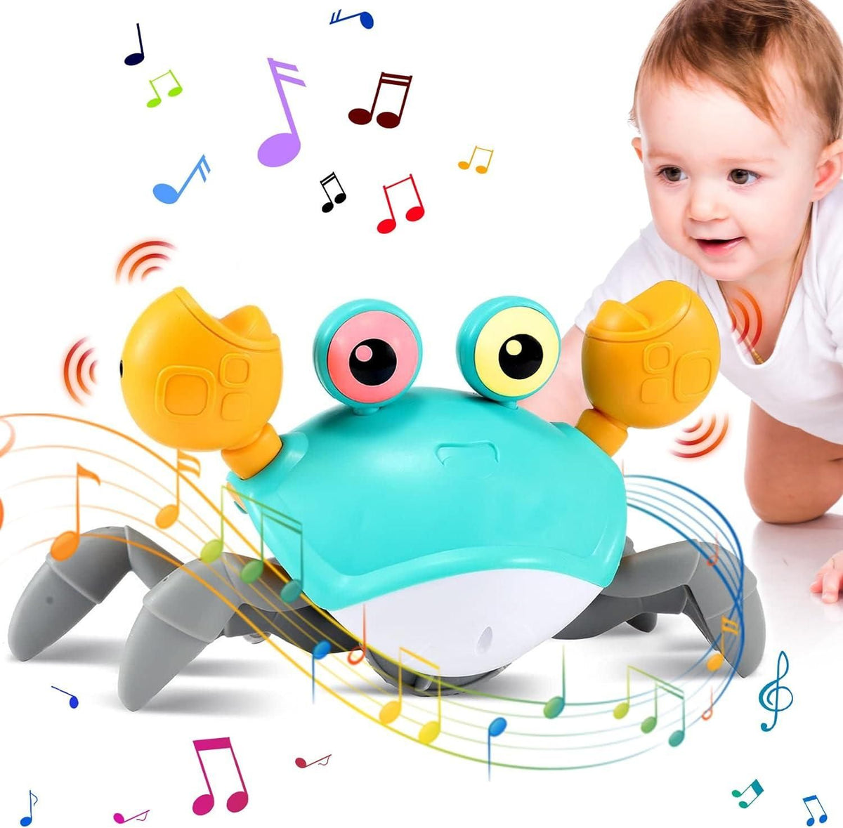Moonval Dancing Crab Toy, USB Rechargeable Interactive Musical Crawling Toy with Lights for Kids