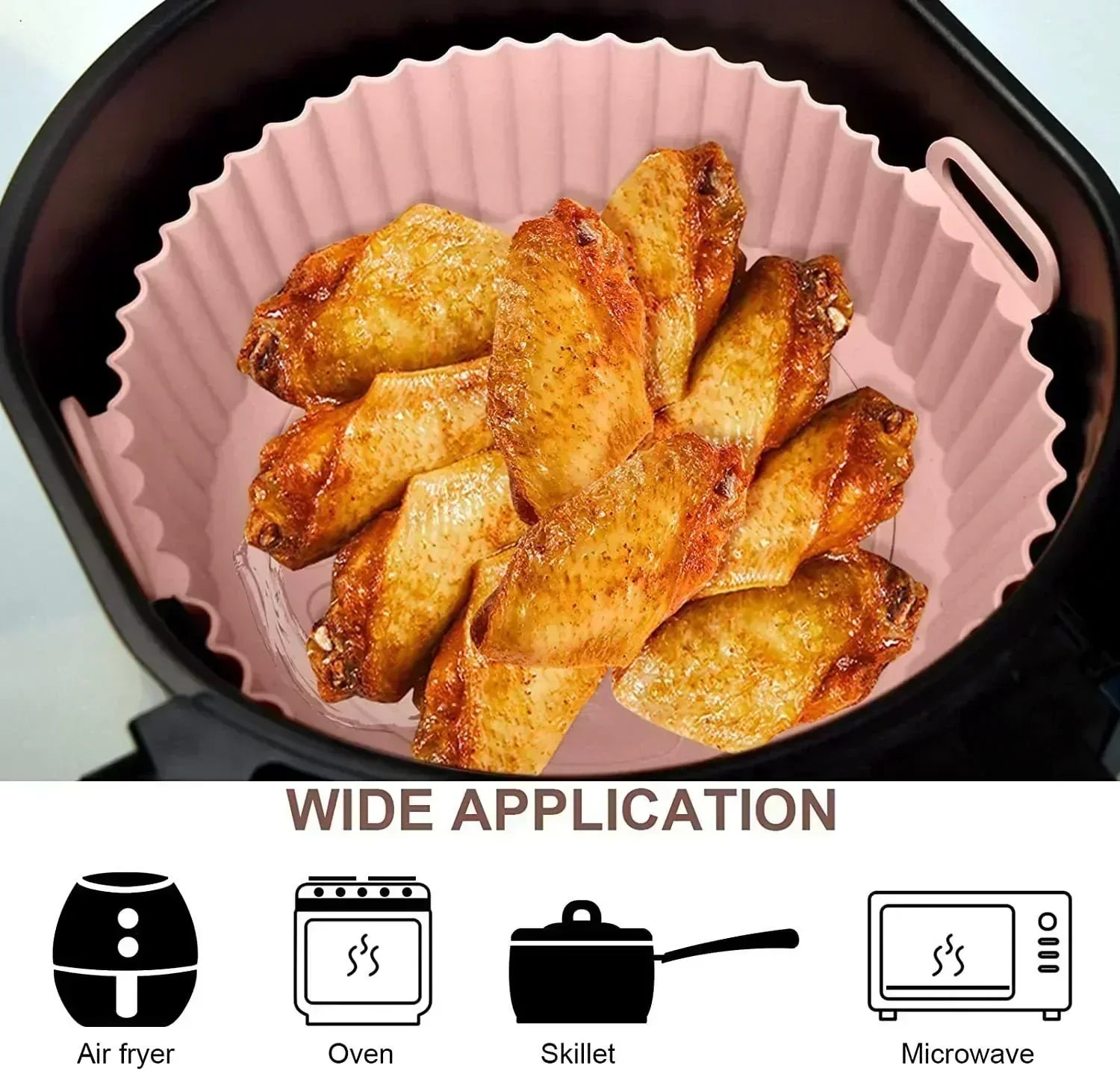 Moonval Air Fryer Silicone Liner, Reusable Heat-Resistant Baking Tray with Handles