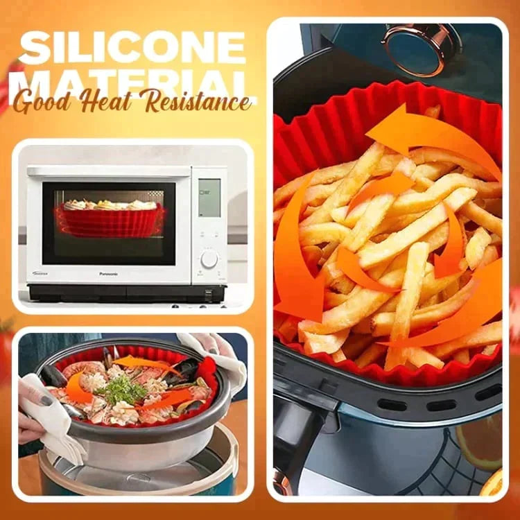 Moonval Air Fryer Silicone Liner, Reusable Heat-Resistant Baking Tray with Handles