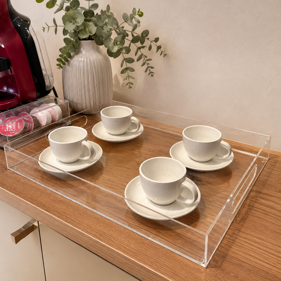 Moonval Premium Acrylic Serving Tray, Clear Carrying Tray with Side Handles