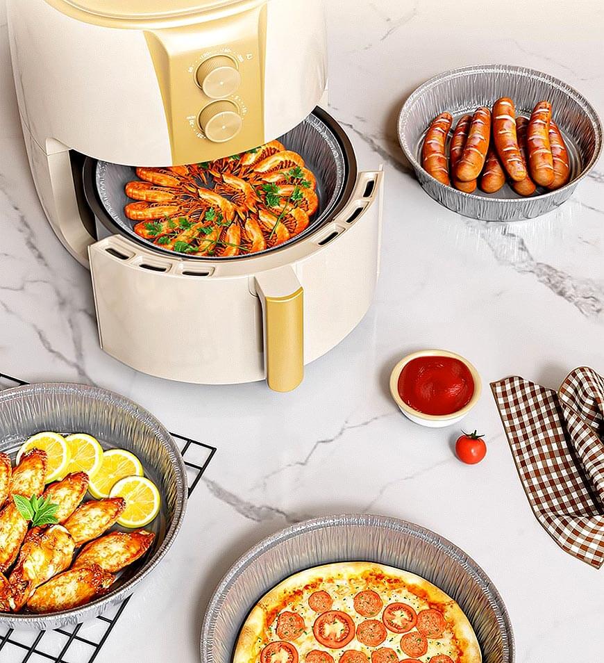 Moonval Round Aluminum Air Fryer Liners, Disposable Oil-Resistant Foil Trays for Air Fryers