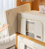 Moonval Foldable Cotton Storage Box, Fabric Closet Organizer for Clothes, Blankets & Linens