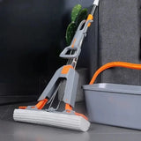 Moonval Self-Wringing Sponge Mop with Handle, 2-in-1 Squeeze Floor Mop for Wet & Dry Cleaning