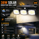 Moonval Solar Motion Sensor Wall Light, 3-Head LED Security Light with USB-C Charging