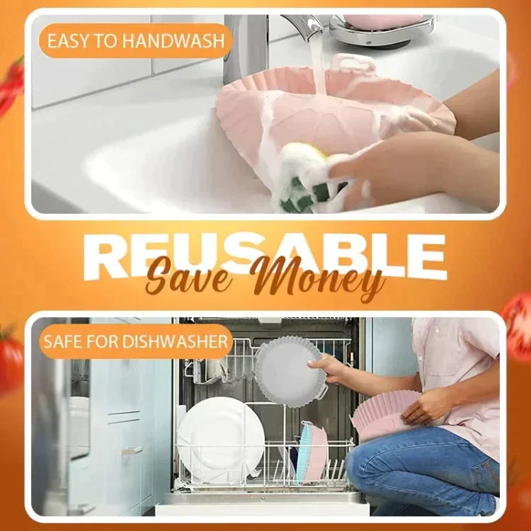 Moonval Air Fryer Silicone Liner, Reusable Heat-Resistant Baking Tray with Handles
