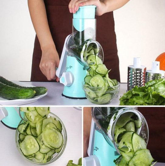 Moonval Rotary Vegetable Slicer, 3-in-1 Cheese Grater with Stainless Steel Drums