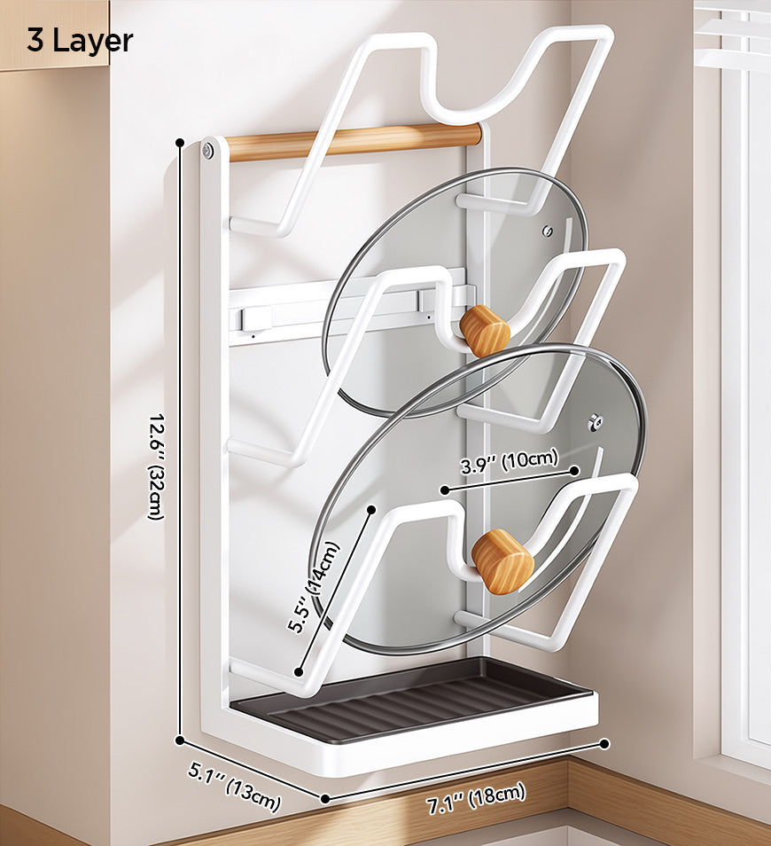 Moonval Wall-Mounted Pot Lid Rack, Drill-Free Kitchen Organizer with Drip Tray