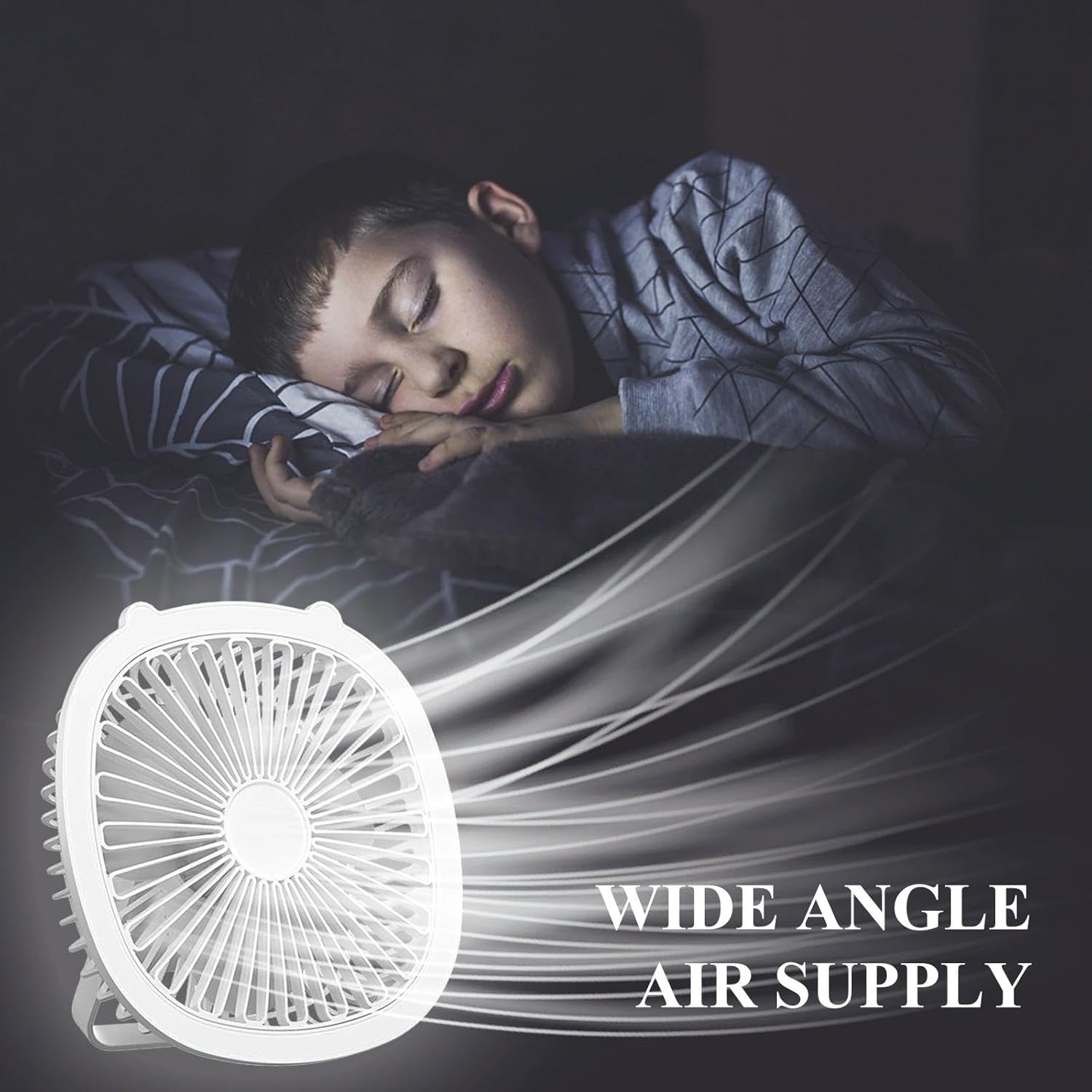Moonval Portable Desk Fan with LED Light, Rechargeable 2-in-1 Quiet USB Cooling Fan