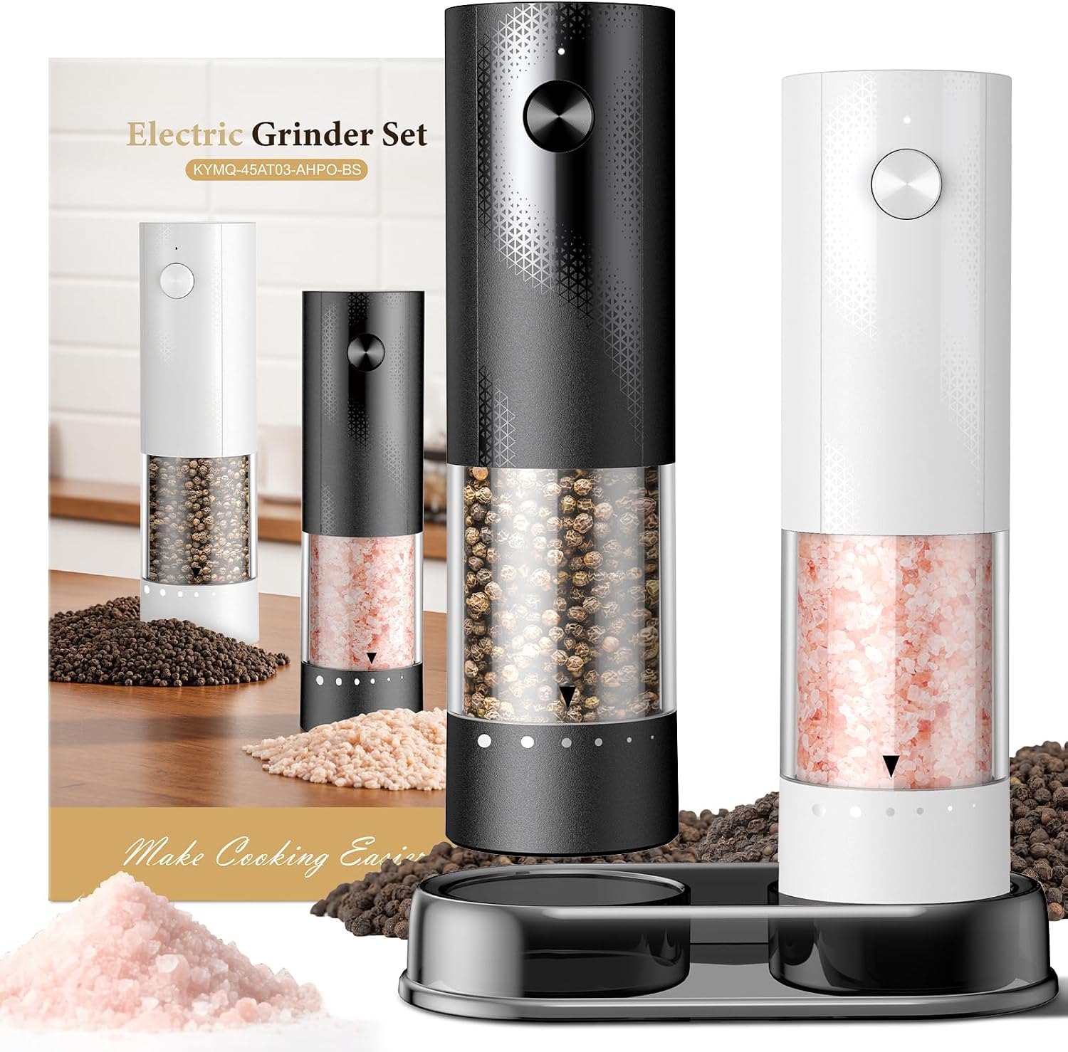 Moonval Electric Salt & Pepper Grinder Set, Rechargeable Automatic Mills with Adjustable Coarseness, Black