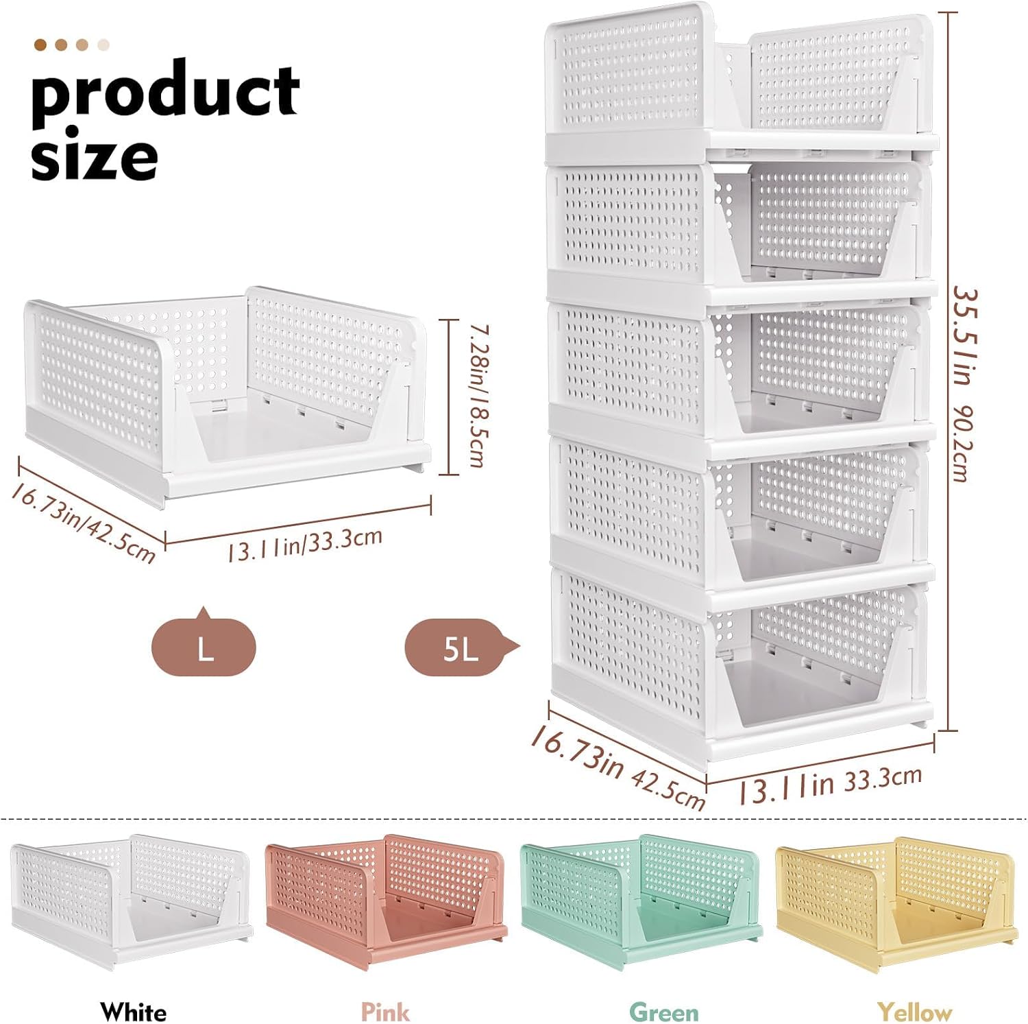 Moonval Stackable Closet Storage Baskets, Foldable Drawer Organizers for Clothes & Home Storage