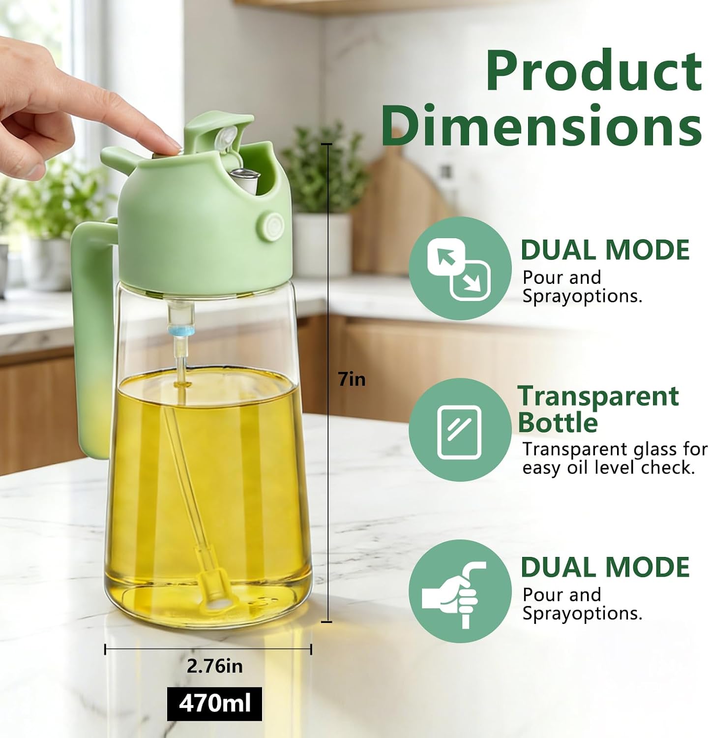 Moonval Oil Sprayer Set, 2-Pack 2-in-1 Oil Mister & Dispenser Bottles for Cooking, Air Fryer & BBQ