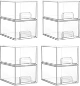 Moonval Clear Storage Drawers, 4-Pack Stackable Acrylic Organizer Bins for Bathroom, Kitchen & Pantry