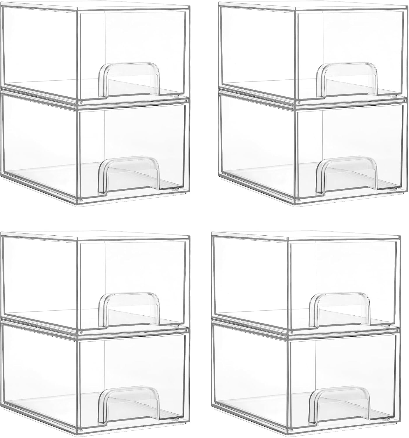 Moonval Clear Storage Drawers, 4-Pack Stackable Acrylic Organizer Bins for Bathroom, Kitchen & Pantry