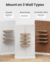 Moonval Floating Wall Shelves, Set of 4 Natural Wood Storage & Display Shelves for Home Decor