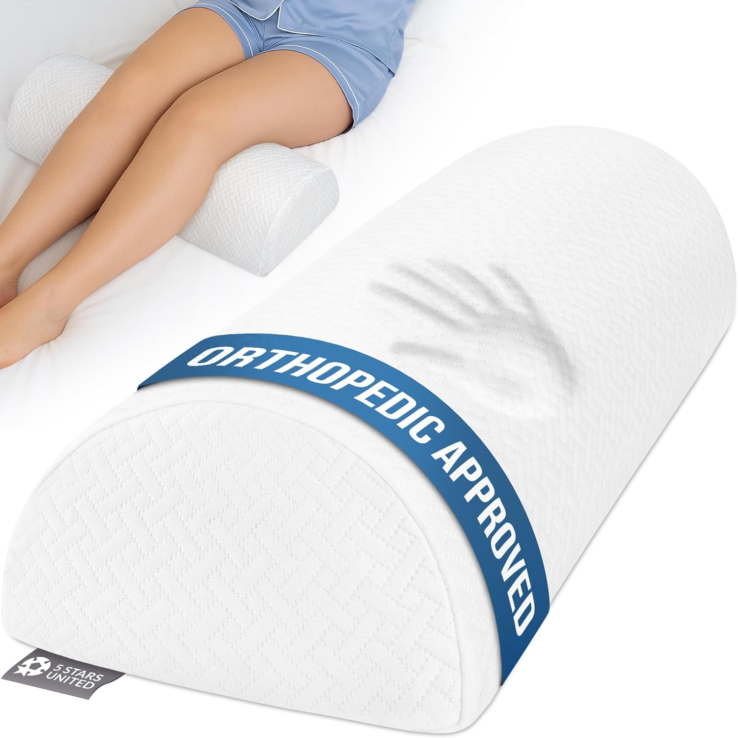 Moonval Half Moon Knee Pillow, Memory Foam Leg Bolster Pillow for Back Sleeping, White