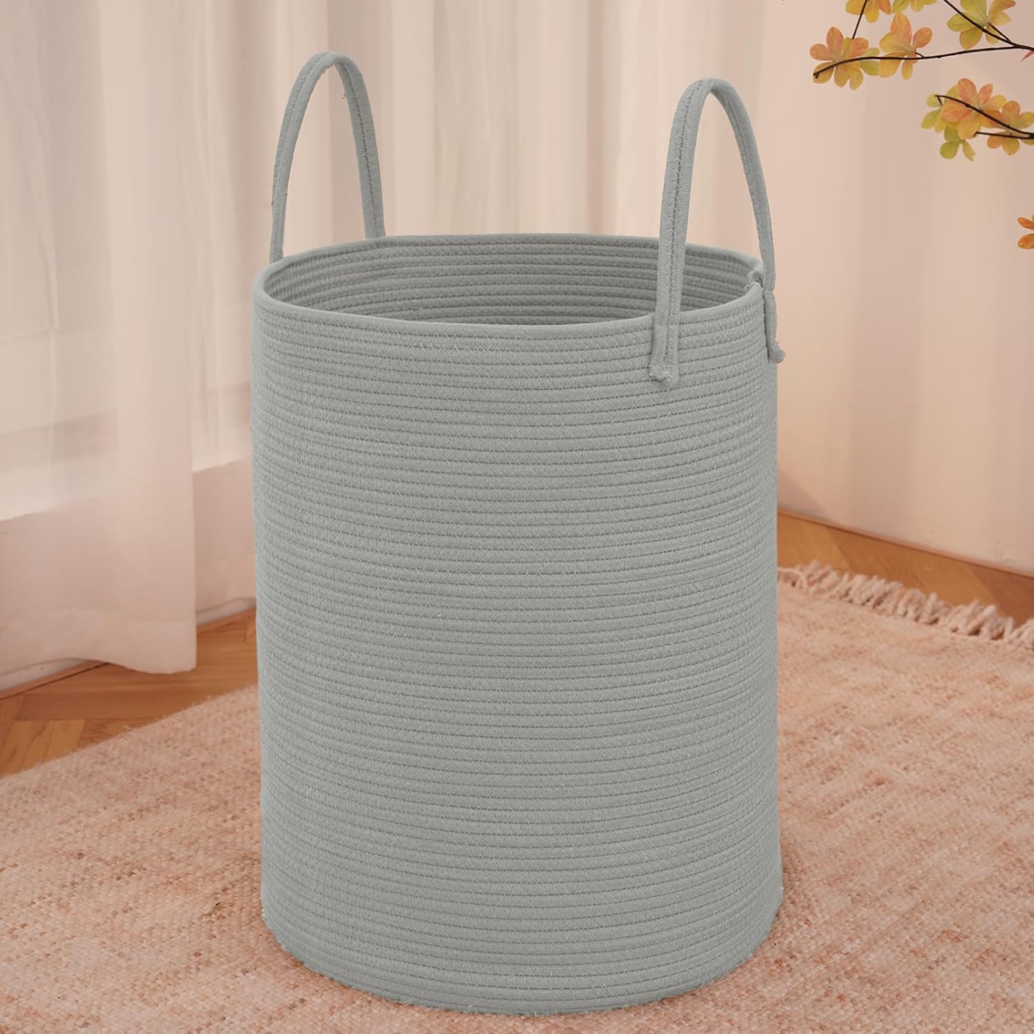 Moonval Woven Laundry Basket, 60L Cotton Rope Hamper for Clothes, Blankets & Toys