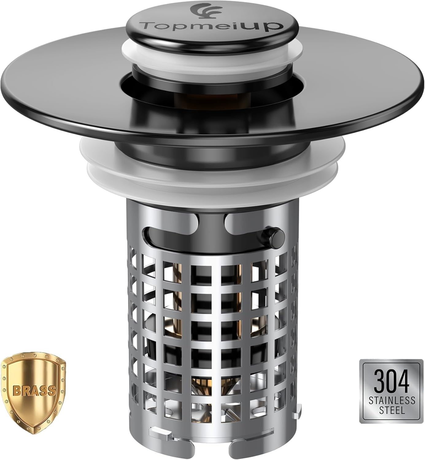 Moonval Bathroom Sink Drain Strainer, 2-Pack Pop-Up Sink Stopper with Removable Stainless Steel Hair Catcher