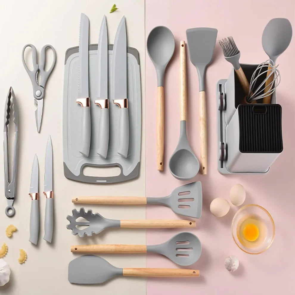 Moonval 19-Piece Kitchen Utensil Set, Complete Cooking Tool Kit with Holder for Everyday Cooking