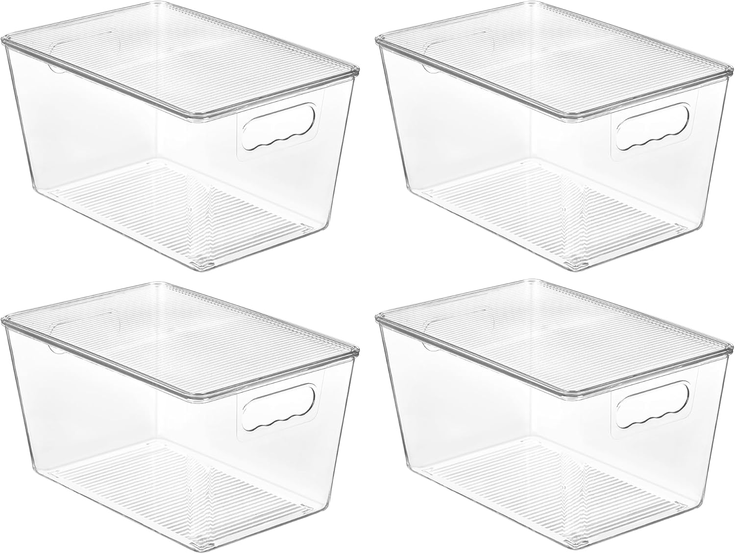 Moonval Clear Storage Bin with Lid, Stackable Plastic Organizer with Handle for Pantry, Fridge & Closet