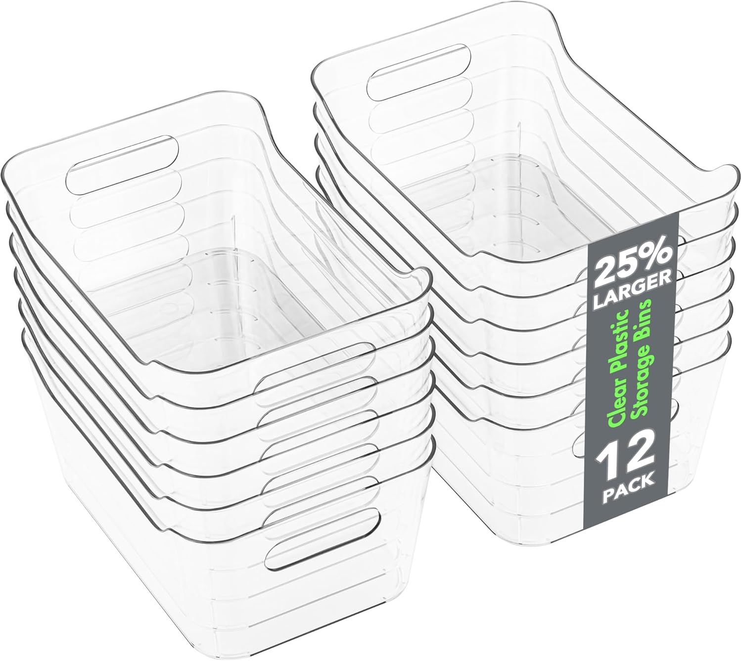Moonval Plastic Storage Bins, Clear Multi-Use Organizer Containers for Pantry, Kitchen & Fridge