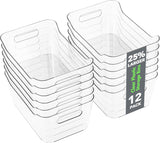 Moonval Clear Storage Bins, 12-Pack Multi-Purpose Pantry Organizers for Kitchen, Fridge & Cabinets