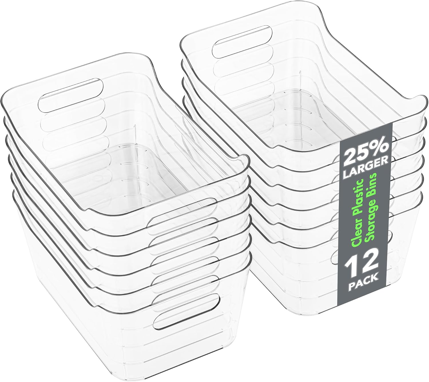 Moonval Clear Storage Bins, 12-Pack Multi-Purpose Pantry Organizers for Kitchen, Fridge & Cabinets