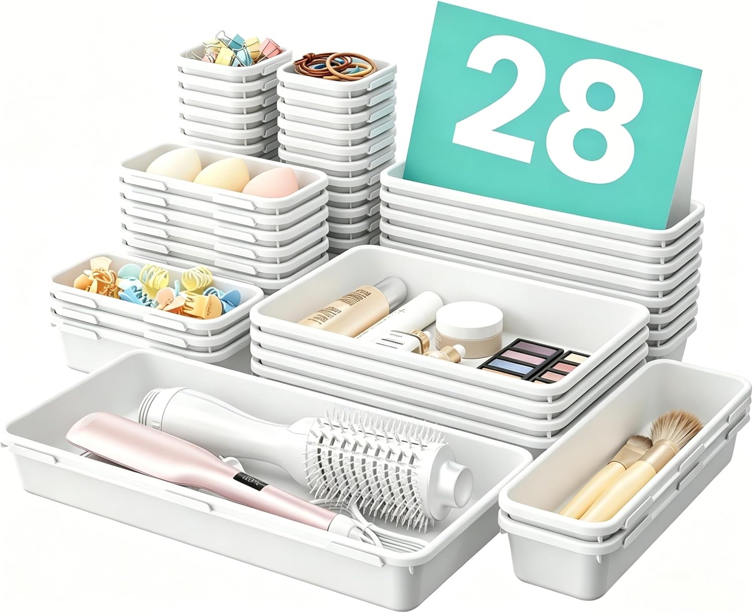Moonval Clear Drawer Organizer Set, 5-Size Makeup & Desk Organizer Trays for Bathroom, Vanity & Office
