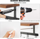 Moonval Wall Mounted Coat Rack, Wooden Entryway Shelf with 5 Heavy-Duty Metal Hooks for Storage