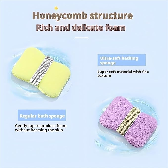 Moonval Bath Sponge Loofah, Dual-Sided Exfoliating Body Scrubber with Soap Pocket & Hand Strap