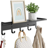 Moonval Wall Shelf with Hooks, 17-Inch Floating Shelf with 5 Metal Hooks for Entryway & Bedroom