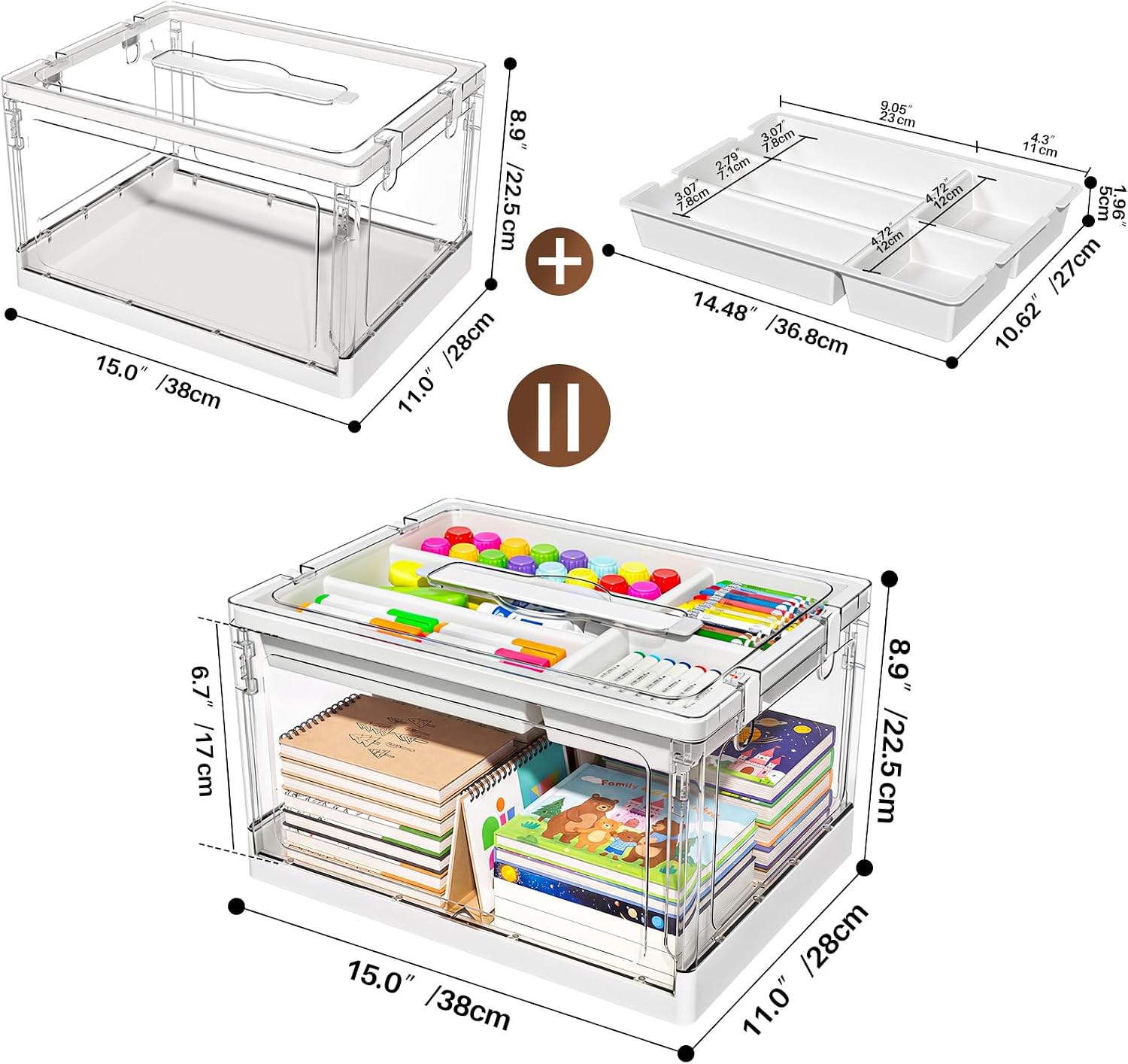 Moonval Craft Storage Box, Clear Organizer with Removable Tray & Lid for Art, Sewing & School Supplies
