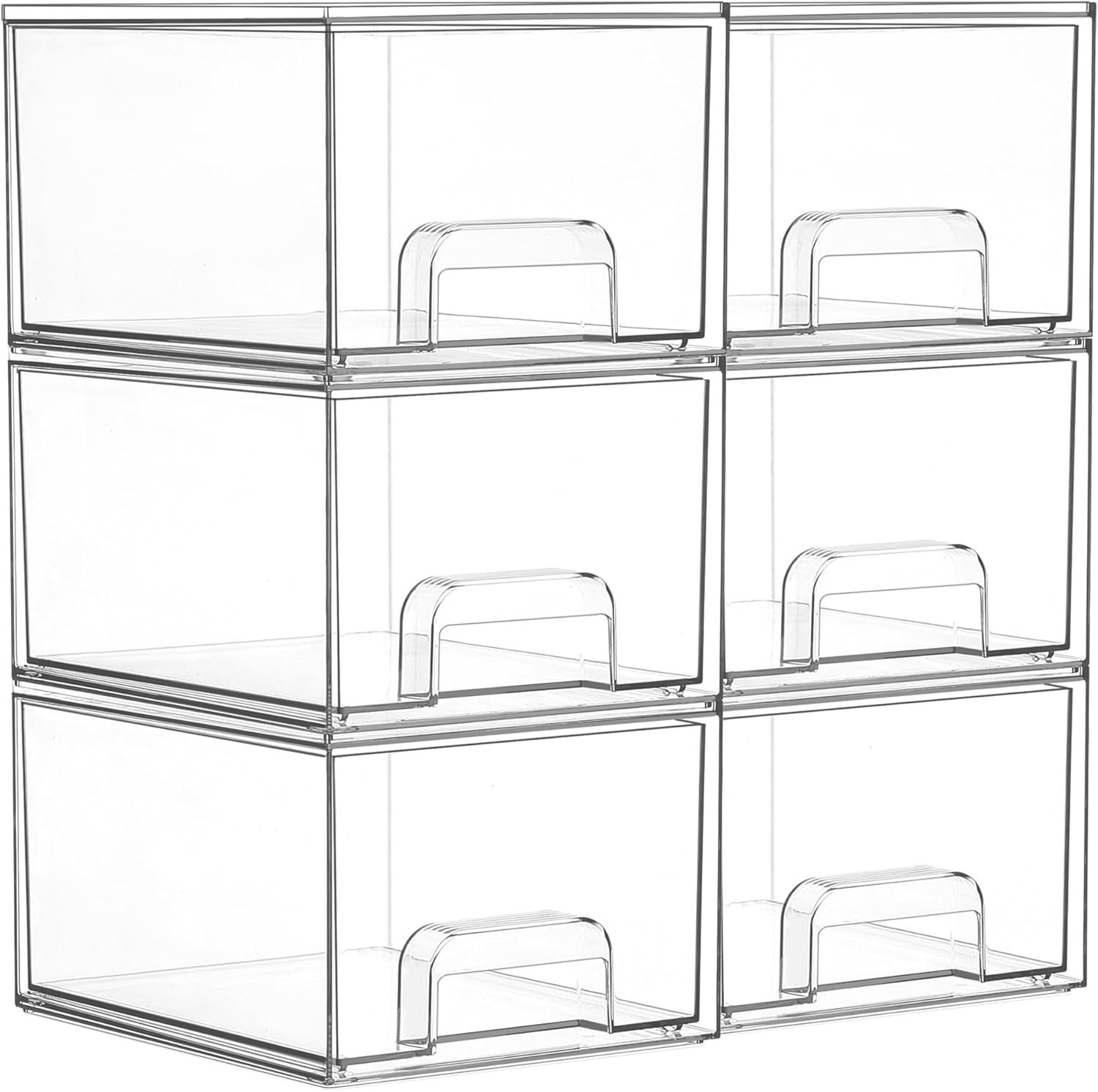Moonval Clear Storage Drawers, 4-Pack Stackable Acrylic Organizer Bins for Bathroom, Kitchen & Pantry